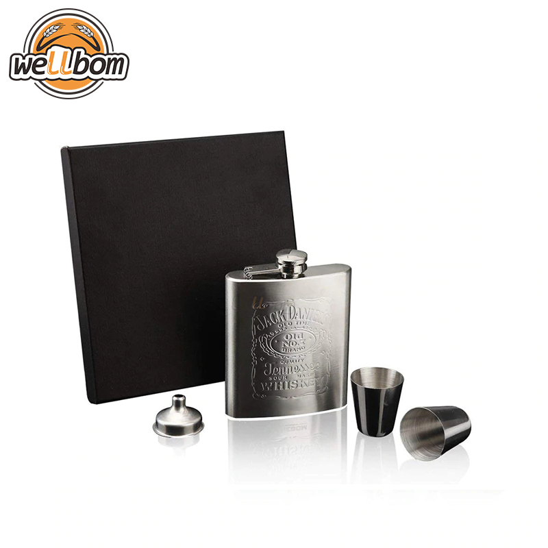 Portable 7oz Hip Flask with Funnel & Shot Glass ,Stainless Steel 304 , Brushed Leak Proof, with Gift Box for Wine Lover